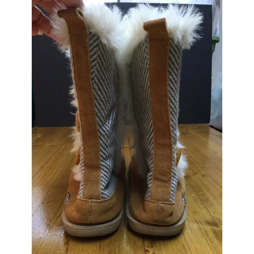 Woolrich Womens Elk Creek Wool Boots Faux Fur Lined Herringbone Size 10 Toggle
